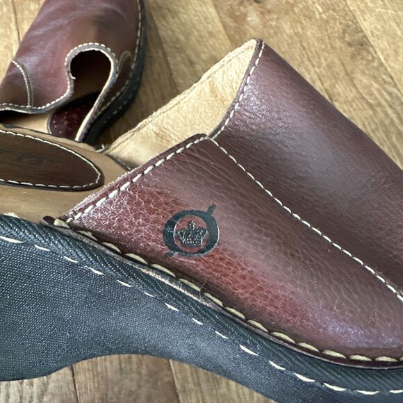 Born Clogs Slip-On Leather Mules Wedge Heel 9 Brown Open Back - Picture 11 of 11